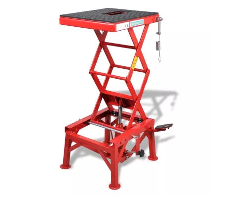 Elevador Motocicleta Rojo Pedal Barra de Bloqueo Válvula de Descarga